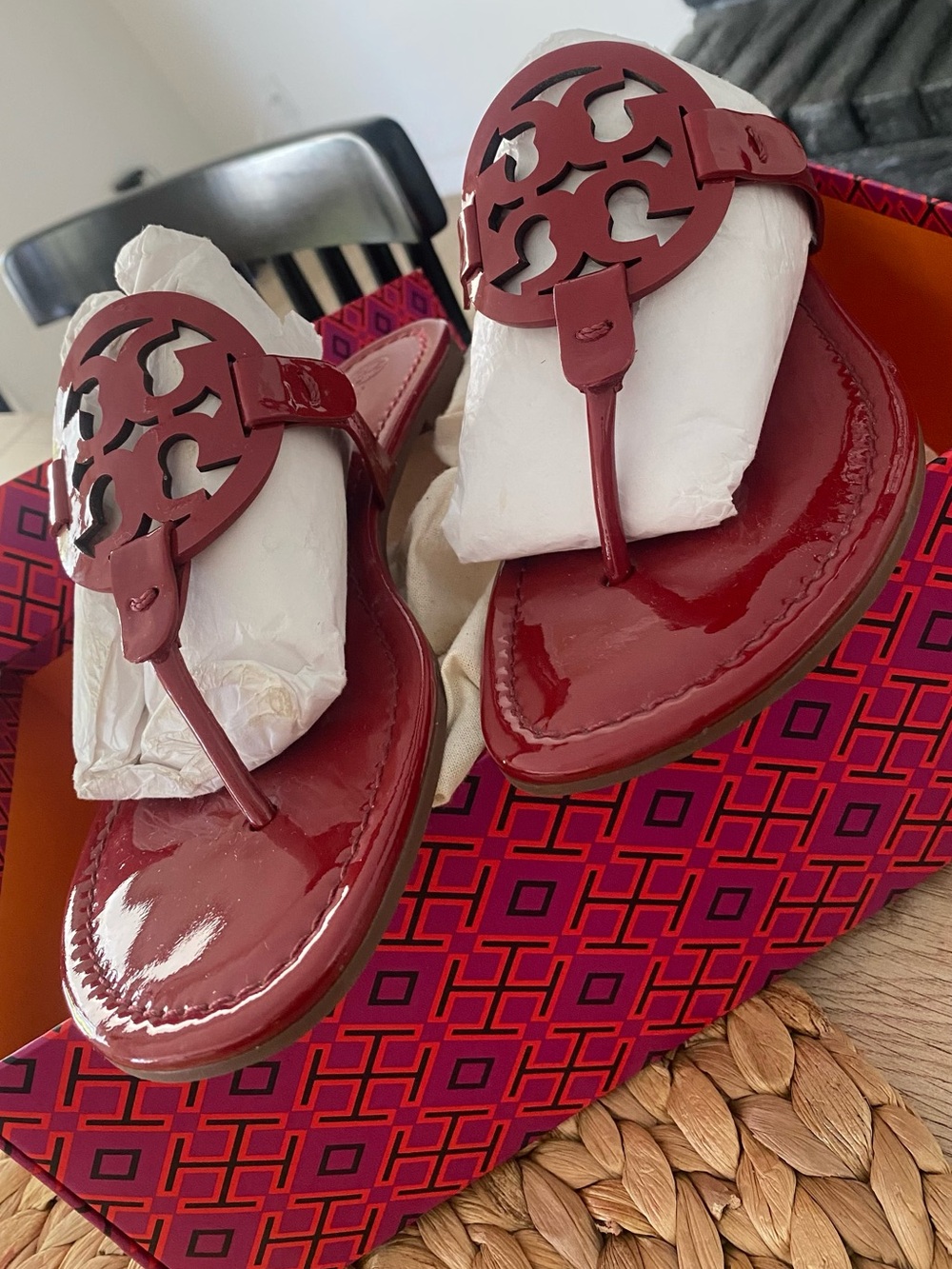 Tory Burch Red Patent Miller Thong Sandals